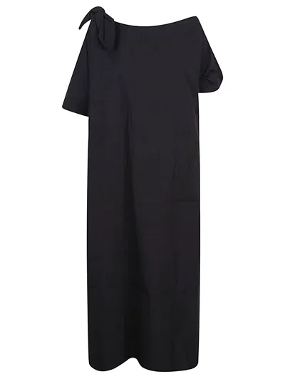 Liviana Conti One-shoulder Cotton Blend Long Dress In Black