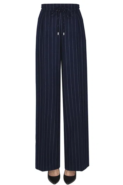 Liviana Conti Pinstriped Wide Leg Trousers In Blue