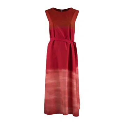 Liviana Conti Red Printed Stretch Poplin Midi Dress