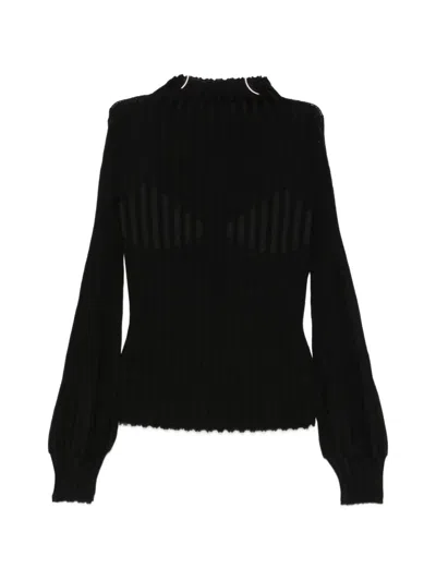 Liviana Conti Ribbed Balloon-sleeve Sweater In Black