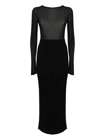 Liviana Conti Ribbed Long-sleeves Maxi Dress In Black
