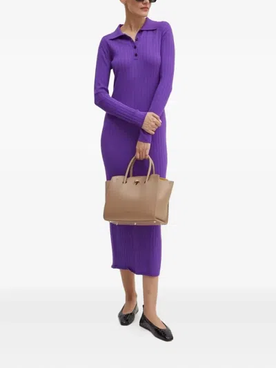 Liviana Conti Ribbed Polo Midi Dress In Purple