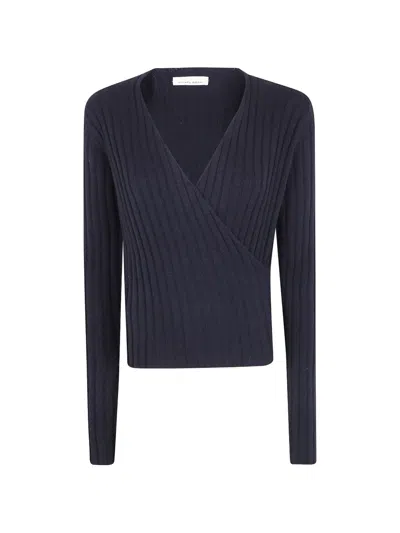 Liviana Conti Ribbed-knit Wrap-style Sweater In Blue