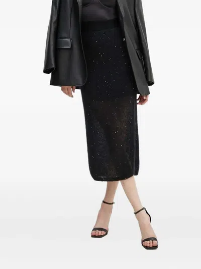 Liviana Conti Sequin-embellished Side-slit Midi Skirt In Black