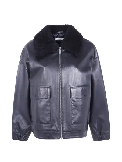 Liviana Conti Long-sleeve Zip-up Leather Jacket In Blue