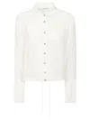 Liviana Conti Cropped White Silk Shirt With Golden Button Closure In Pomice