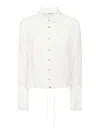 Liviana Conti Cropped White Silk Shirt With Golden Button Closure In White