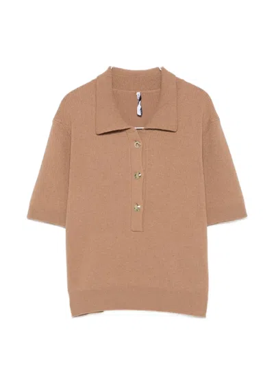 Liviana Conti Short-sleeve Knitted Polo Top In Brown