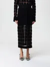 Liviana Conti Black Felted Wool Skirt With Sheer Plaid Pattern In Black
