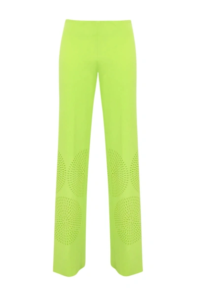 Liviana Conti Straight Leg Trousers With Laser Design In Cyber Lime