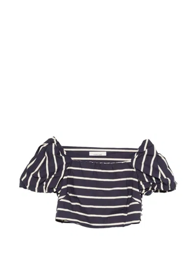 Liviana Conti Striped Puff-sleeve Top In Black