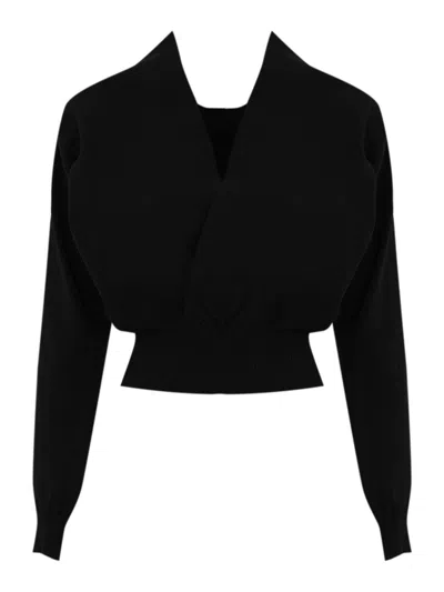 Liviana Conti Crossover Sweater In Technical Nylon In Black