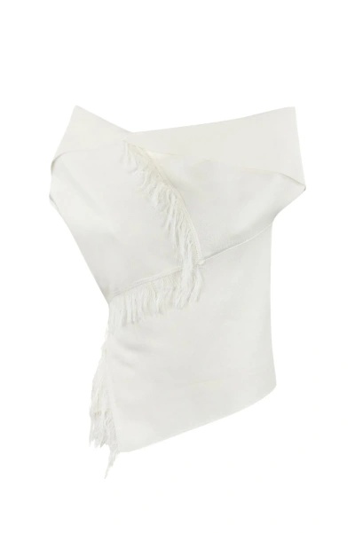 Liviana Conti T-shirt With Cuff And Fringes In Bianco