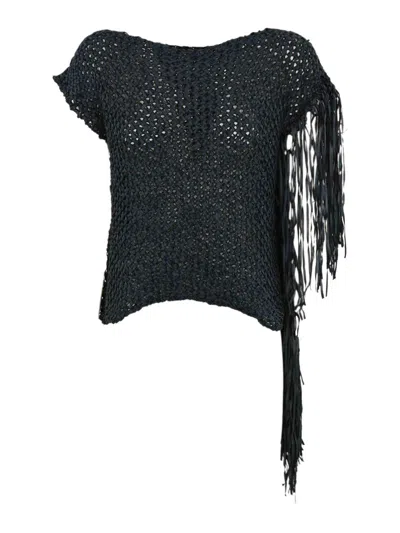 Liviana Conti Crochet Top With Fringes In Black