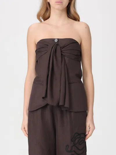 Liviana Conti Button Tie Top In Brown