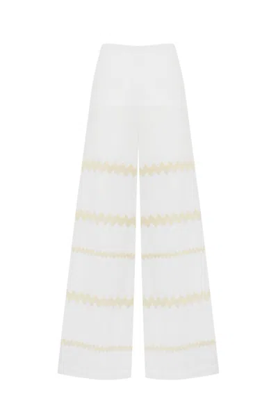 Liviana Conti Trousers With Zig Zag Embroidery In Cotton In Black