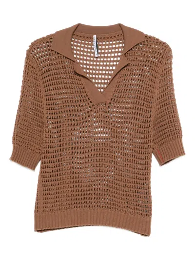 Liviana Conti Violet Open-knit Collared Sweater In Brown