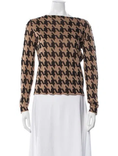 Pre-owned Liviana Conti Virgin Wool Houndstooth Print Sweater In Brown