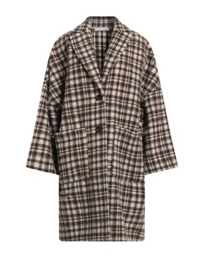 Liviana Conti Woman Coat Dark Brown Size L Polyester, Virgin Wool, Acrylic In Black