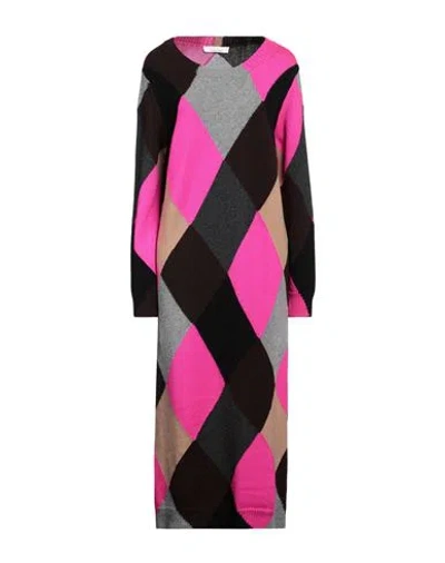 Liviana Conti Woman Midi Dress Fuchsia Size 8 Cashmere, Polyamide, Wool, Virgin Wool In Pink