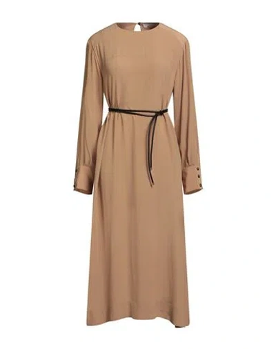 Liviana Conti Woman Midi Dress Sand Size 6 Acetate, Silk In Brown