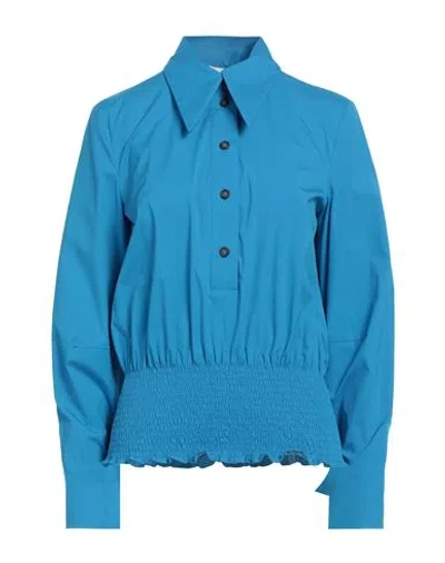 Liviana Conti Woman Shirt Azure Size 6 Cotton, Polyamide, Elastane In Blue