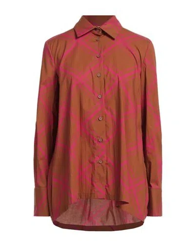 Liviana Conti Woman Shirt Brown Size 6 Cotton, Elastane