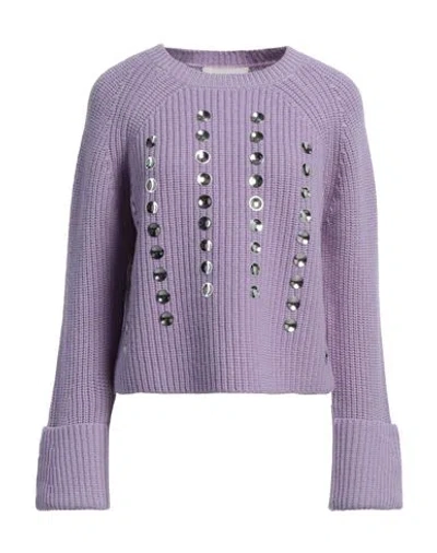 Liviana Conti Woman Sweater Lilac Size L Virgin Wool, Metal In Purple