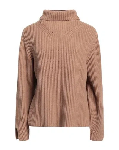 Liviana Conti Woman Turtleneck Camel Size 12 Cashmere, Polyamide In Pink