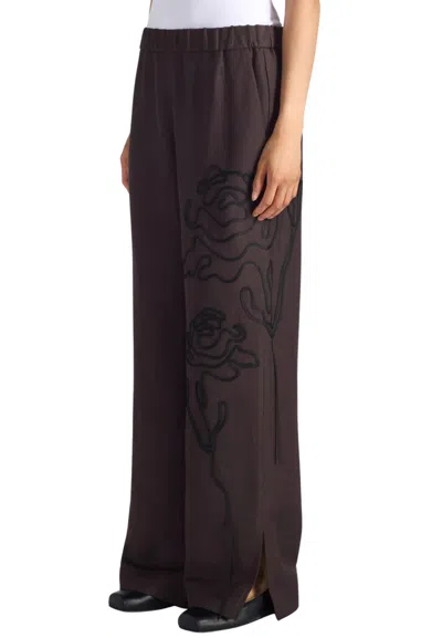 Liviana Conti Women's Trousers  With Embroidery In Brown