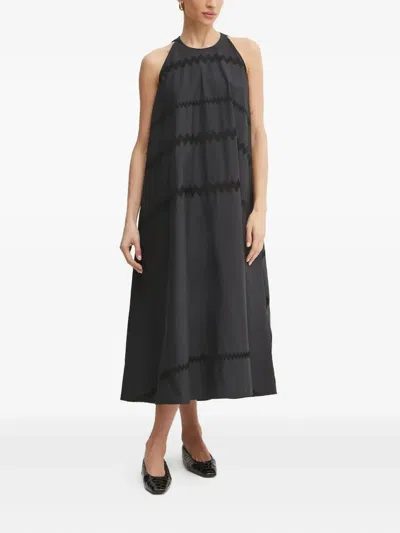 Liviana Conti Zig-zag Embroidered Dress In Blue