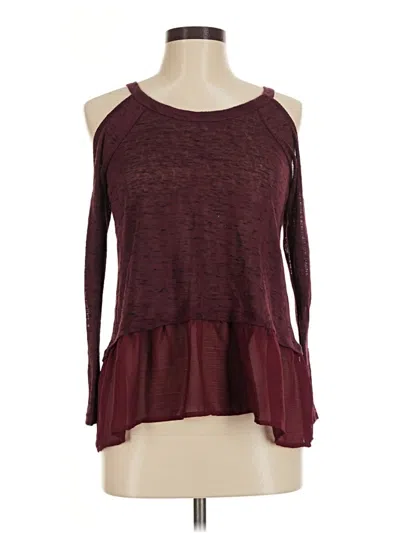 Pre-owned Living Doll Long Sleeve Top Burgundy Cold Shoulder Neckline Tops