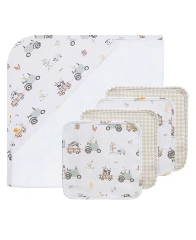 Living Textiles Baby Boys And Girls 5-piece Tractor Ride Collection Bath Gift Set In White