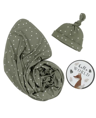 Living Textiles Baby Boys Or Baby Girls Hello World Gift Set, 3 Piece In Olive