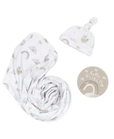 Living Textiles Baby Boys Or Baby Girls Hello World Gift Set, 3 Piece In Taupe