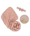 Living Textiles Baby Girls 3-piece Dusty Rose Print Hello World Gift Set In Multicolor