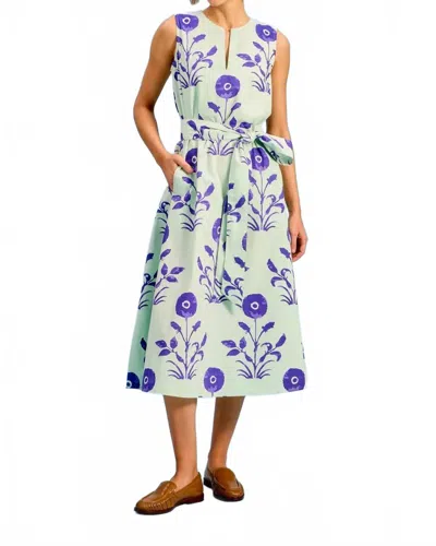 Livro Annie V-neck Midi Dress In Poppy (light Green With Pruple Flowers) In Animal Print