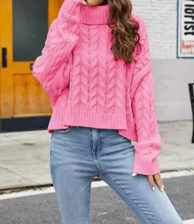 Livro Cable Knit Turtleneck Sweater In Raspberry In Pink