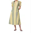 Livro Clark V-neck Midi Dress In Chartreuse Stripes In Multi