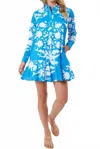 Livro Collared Neckline Long Sleeves Dress In Blue Bouquet In Blue