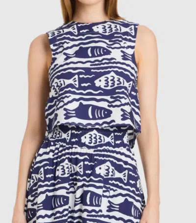 Livro Sleeveless Cropped Top In Fish Print Navy/white In Multi