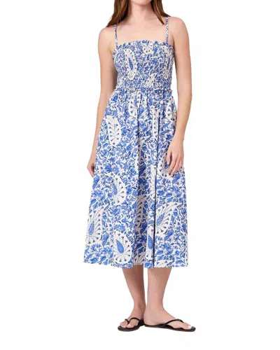 Livro Smocked Dress In Steel Paisley In Blue