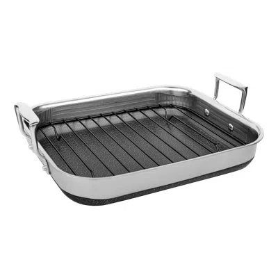 Livwell Diamondclad 14-inch Hybrid Nonstick Stainless Steel Roasting Pan With Rack - Pfoa Free, Dishwasher S In Stainless Steel;silver
