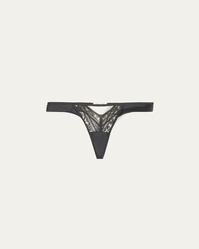 Livy Batignolles Lace & Silk Satin G-string In Blue