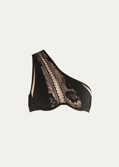 Livy Broadway Illusion One-shoulder Bralette In Black