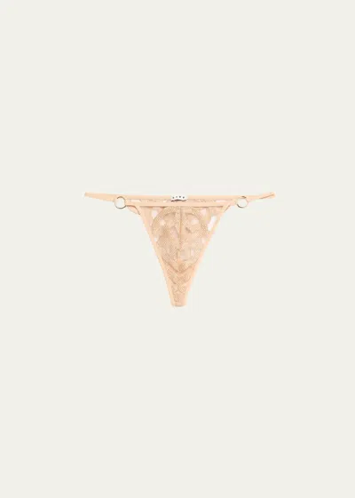 Livy Kimbaku Metallic Embroidered Thong In Gold | ModeSens