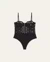 Livy Kimbaku Strapless Embroidered Bodysuit In Black