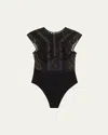 Shop Livy Macy Cap-sleeve Lace & Satin Bodysuit In Black