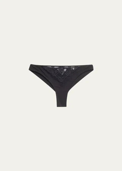 Livy Merri Embroidered Mesh Microfiber Tanga In Black