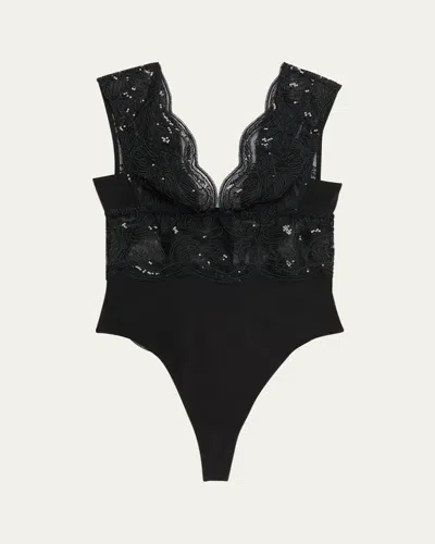 Livy Mirage Sequin Soutache Lace Bodysuit In Black